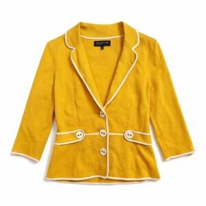 Jones New York Yellow Piped Soft Blazer Dark Academia Preppy Bright Dopamine
